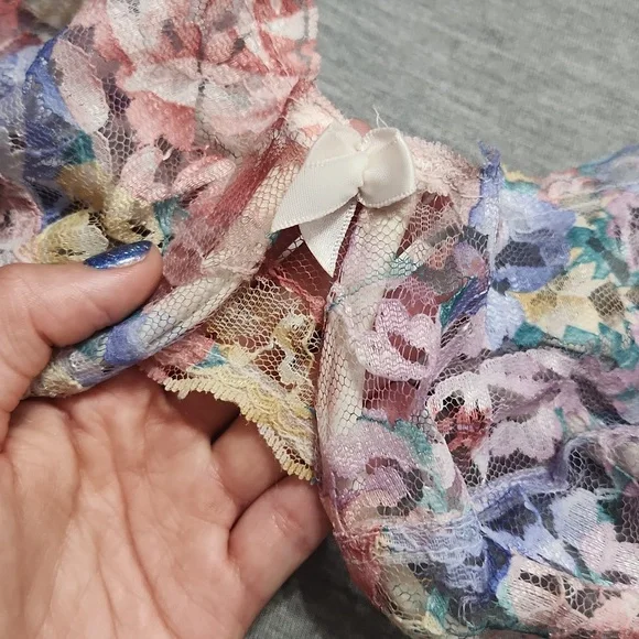 Vintage Watercolor Rainbow Sheer Floral Lace Lingerie Unlined Wired Bra Bralette